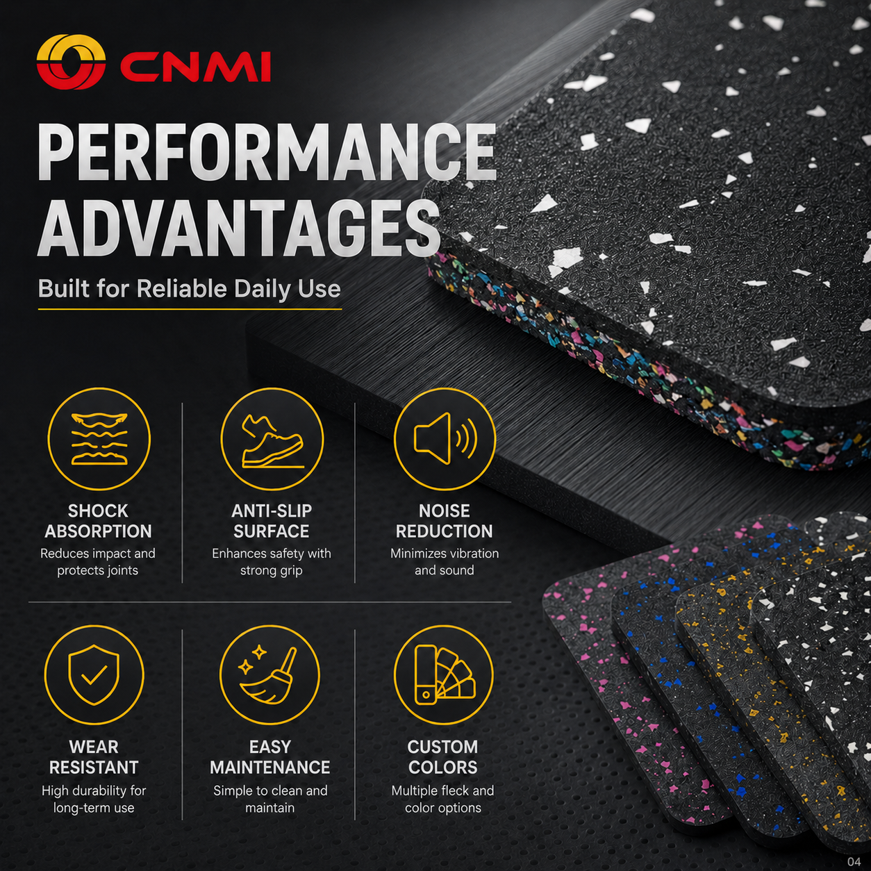 Tapis en caoutchouc de salle de sport absorbant les chocs de 25 mm, rev&ecirc;tement de sol antid&eacute;rapant | CNMI